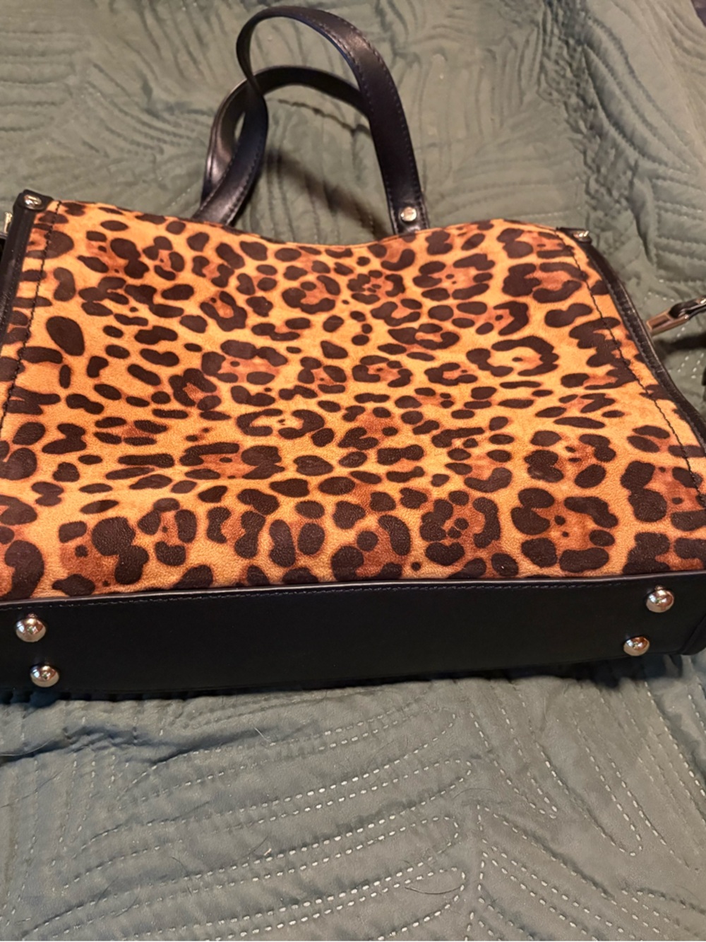 Leopard Print Structured Satchel Handbag - Black Trim - Picture 2 of 4